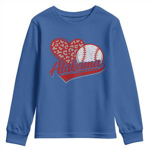 Alabama Fan Youth Sweatshirt AL Baseball Heart Graphic Sports Style 80s 90s TS10 Royal Blue Print Your Wear