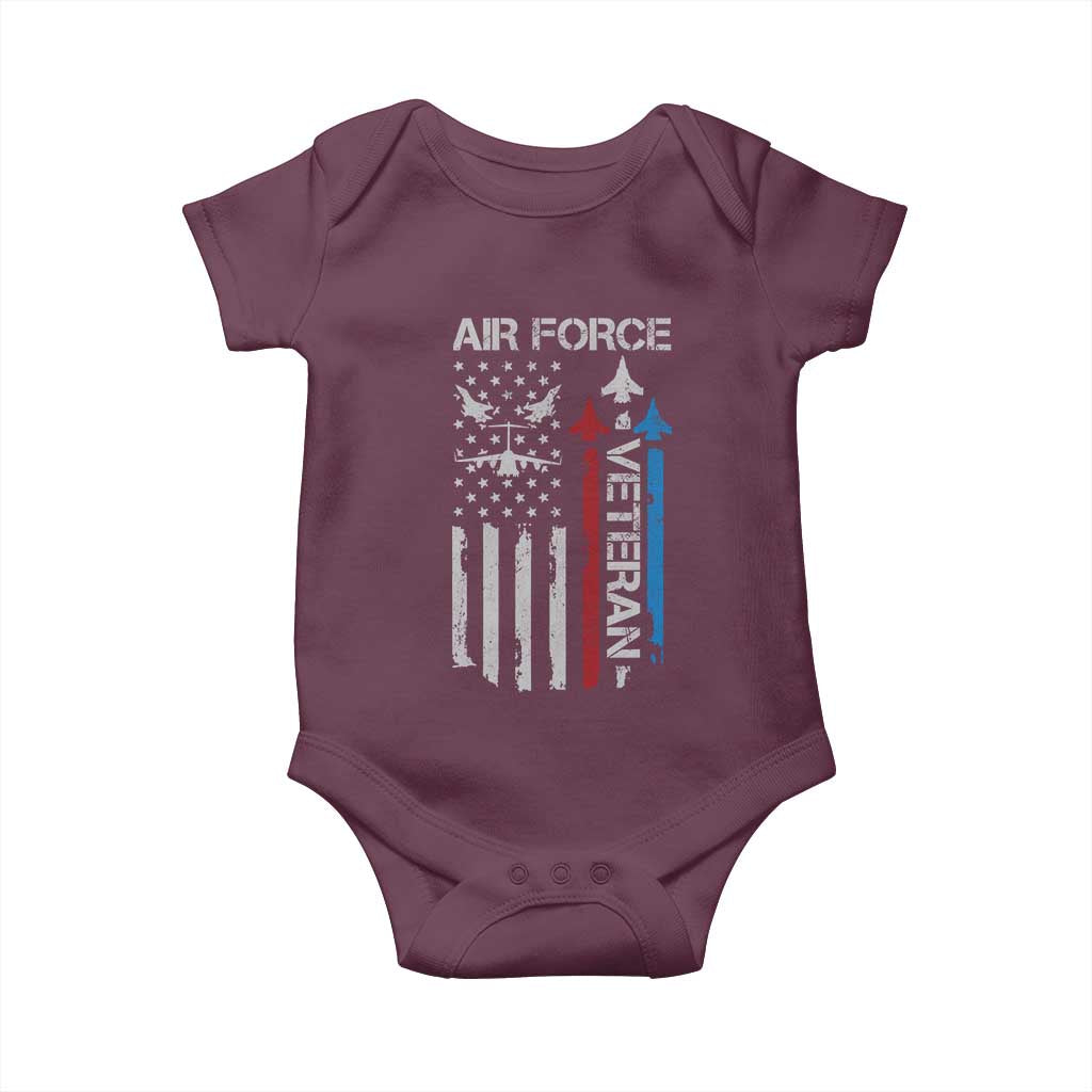 Air Force Veteran Baby Onesie Distressed American Flag Retired Dad Grandpa TS10 Maroon Print Your Wear