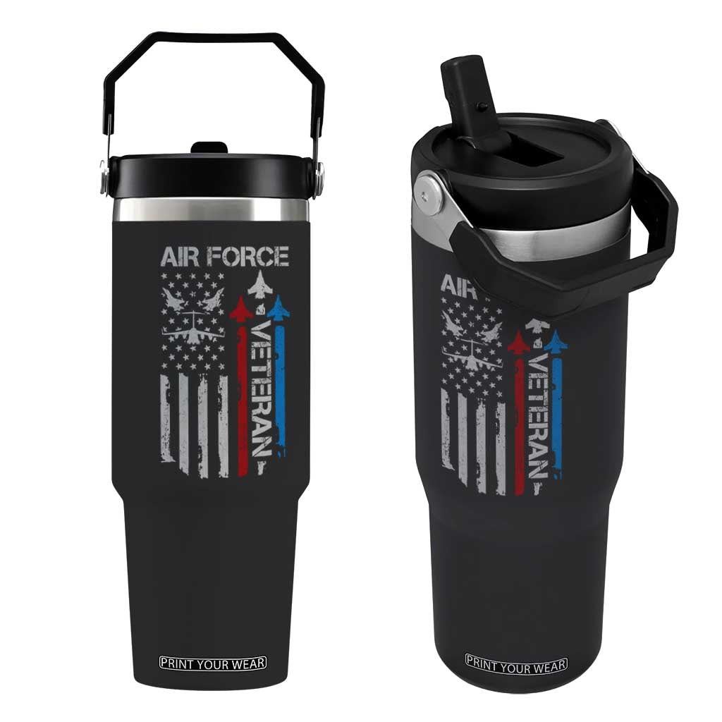 Air Force Veteran Flip Straw Tumbler Distressed American Flag Retired Dad Grandpa TS10 One Size: 30 oz Black Print Your Wear