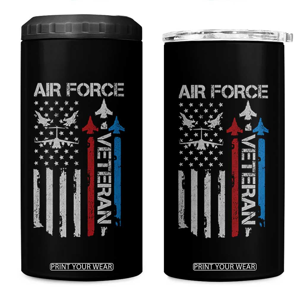 Air Force Veteran 4 in 1 Can Cooler Tumbler Distressed American Flag Retired Dad Grandpa TS10 One Size: 16 oz Black Print Your Wear