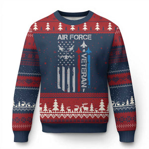 Air Force Veteran Ugly Christmas Sweater Distressed American Flag Retired Dad Grandpa TS10 Navy Red Print Your Wear