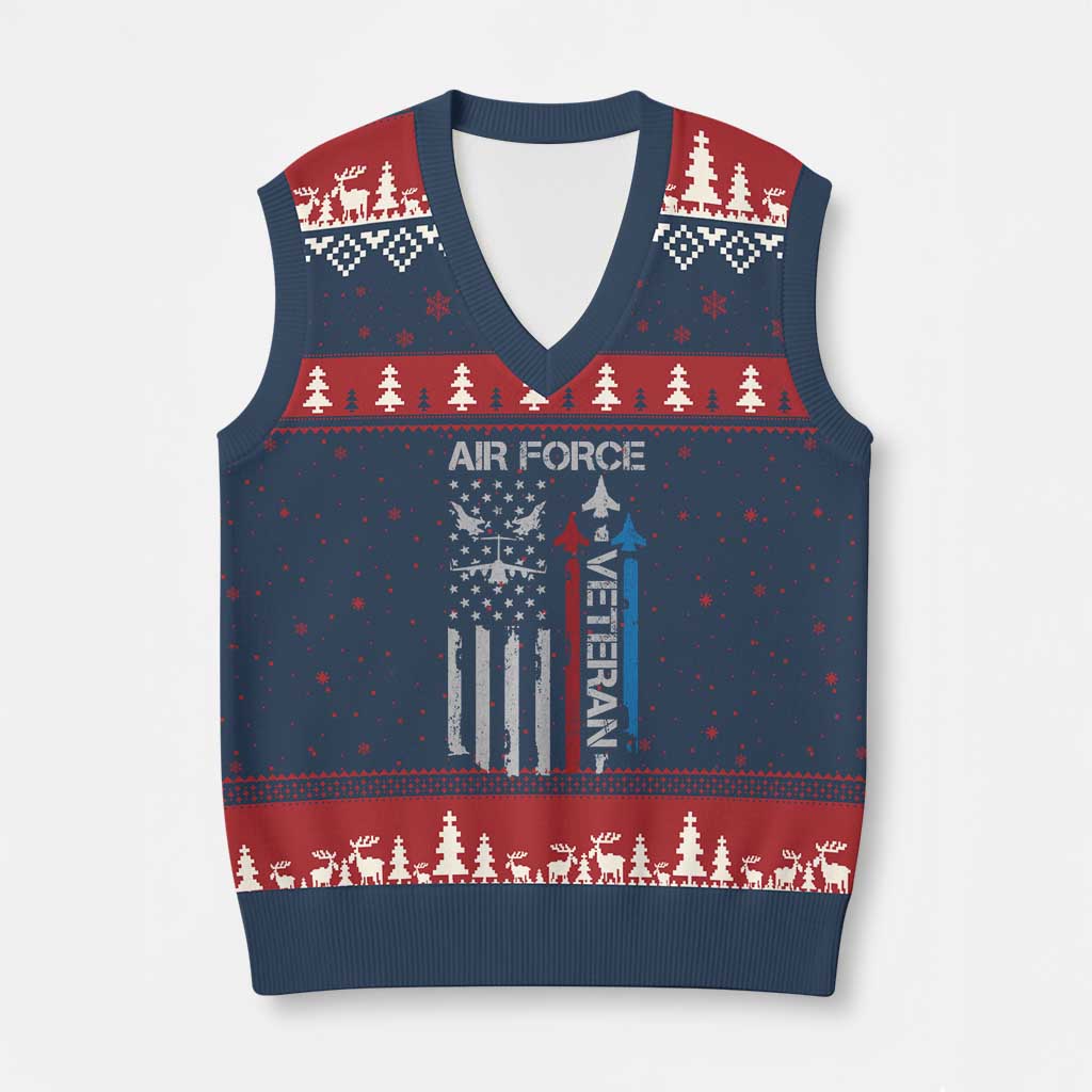 Air Force Veteran V-Neck Knit Sweater Vest Distressed American Flag Retired Dad Grandpa TS10 Navy Red Print Your Wear