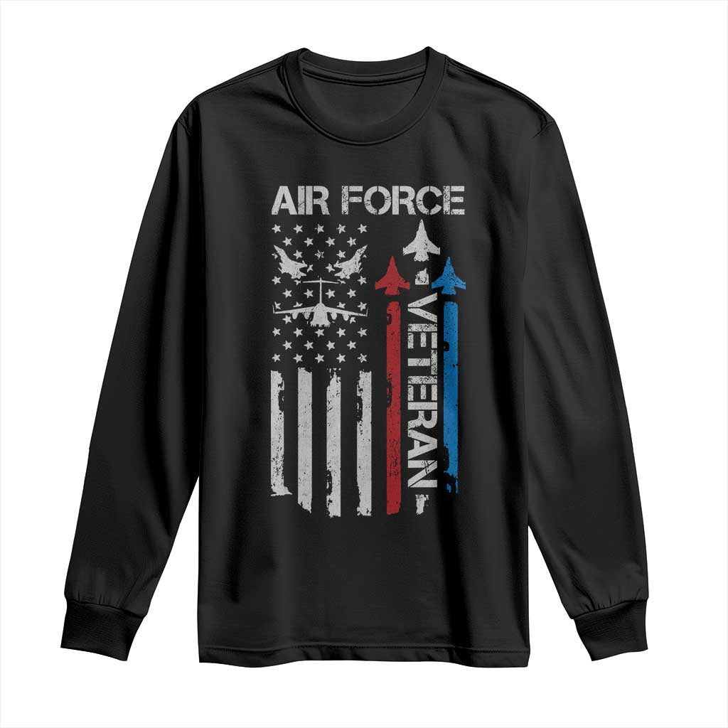 Air Force Veteran Long Sleeve Shirt Distressed American Flag Retired Dad Grandpa TS10 Black Print Your Wear