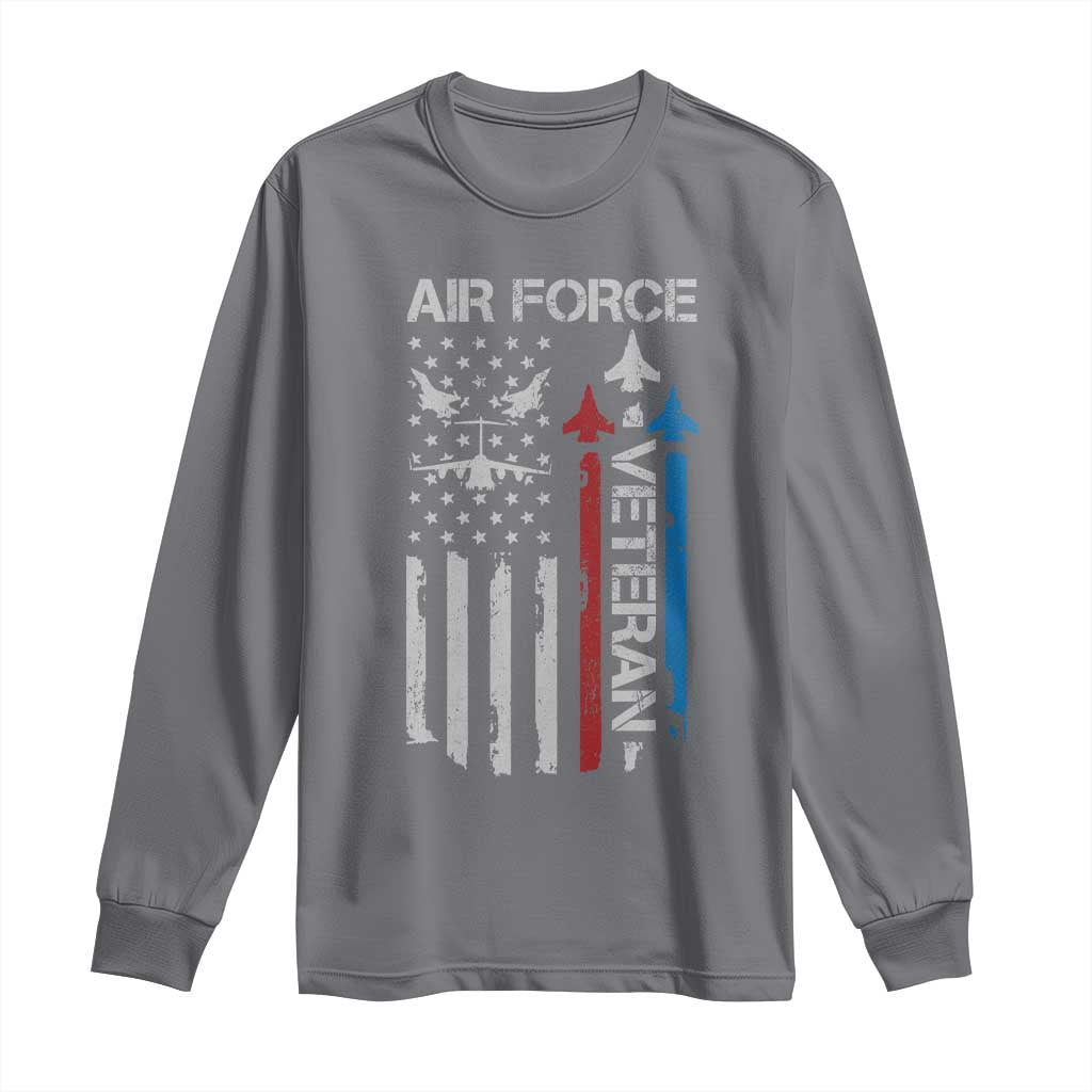 Air Force Veteran Long Sleeve Shirt Distressed American Flag Retired Dad Grandpa TS10 Charcoal Print Your Wear