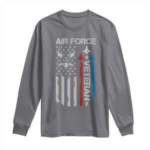 Air Force Veteran Long Sleeve Shirt Distressed American Flag Retired Dad Grandpa TS10 Charcoal Print Your Wear