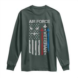 Air Force Veteran Long Sleeve Shirt Distressed American Flag Retired Dad Grandpa TS10 Dark Forest Green Print Your Wear