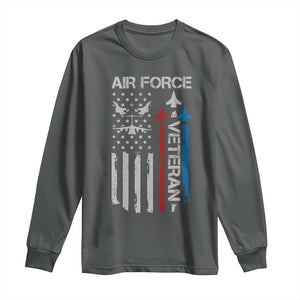 Air Force Veteran Long Sleeve Shirt Distressed American Flag Retired Dad Grandpa TS10 Dark Heather Print Your Wear