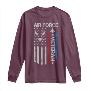 Air Force Veteran Long Sleeve Shirt Distressed American Flag Retired Dad Grandpa TS10 Maroon Print Your Wear