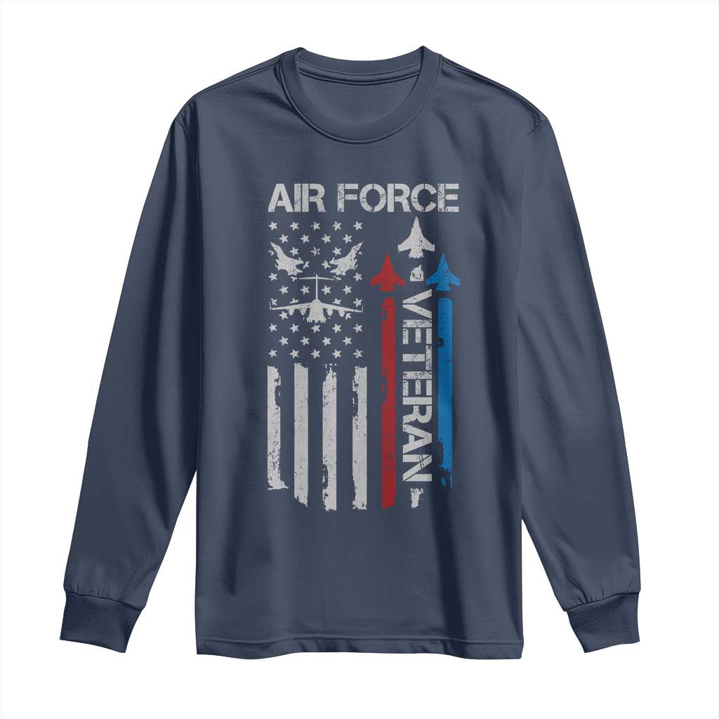 Air Force Veteran Long Sleeve Shirt Distressed American Flag Retired Dad Grandpa TS10 Navy Print Your Wear