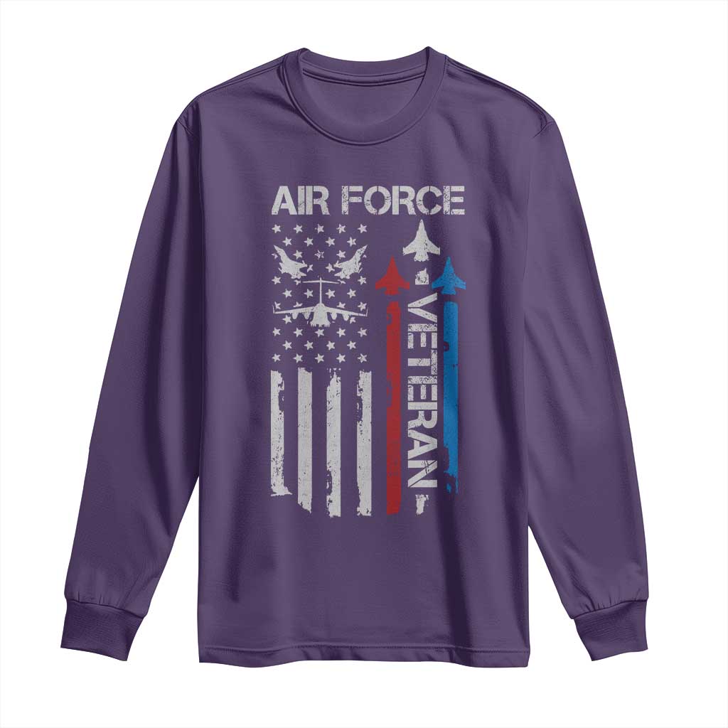 Air Force Veteran Long Sleeve Shirt Distressed American Flag Retired Dad Grandpa TS10 Purple Print Your Wear