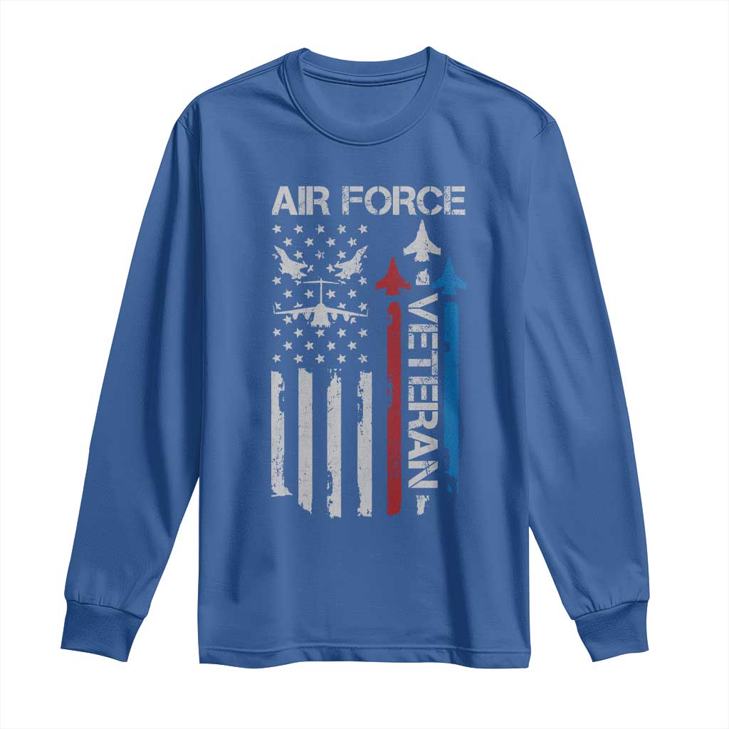 Air Force Veteran Long Sleeve Shirt Distressed American Flag Retired Dad Grandpa TS10 Royal Blue Print Your Wear