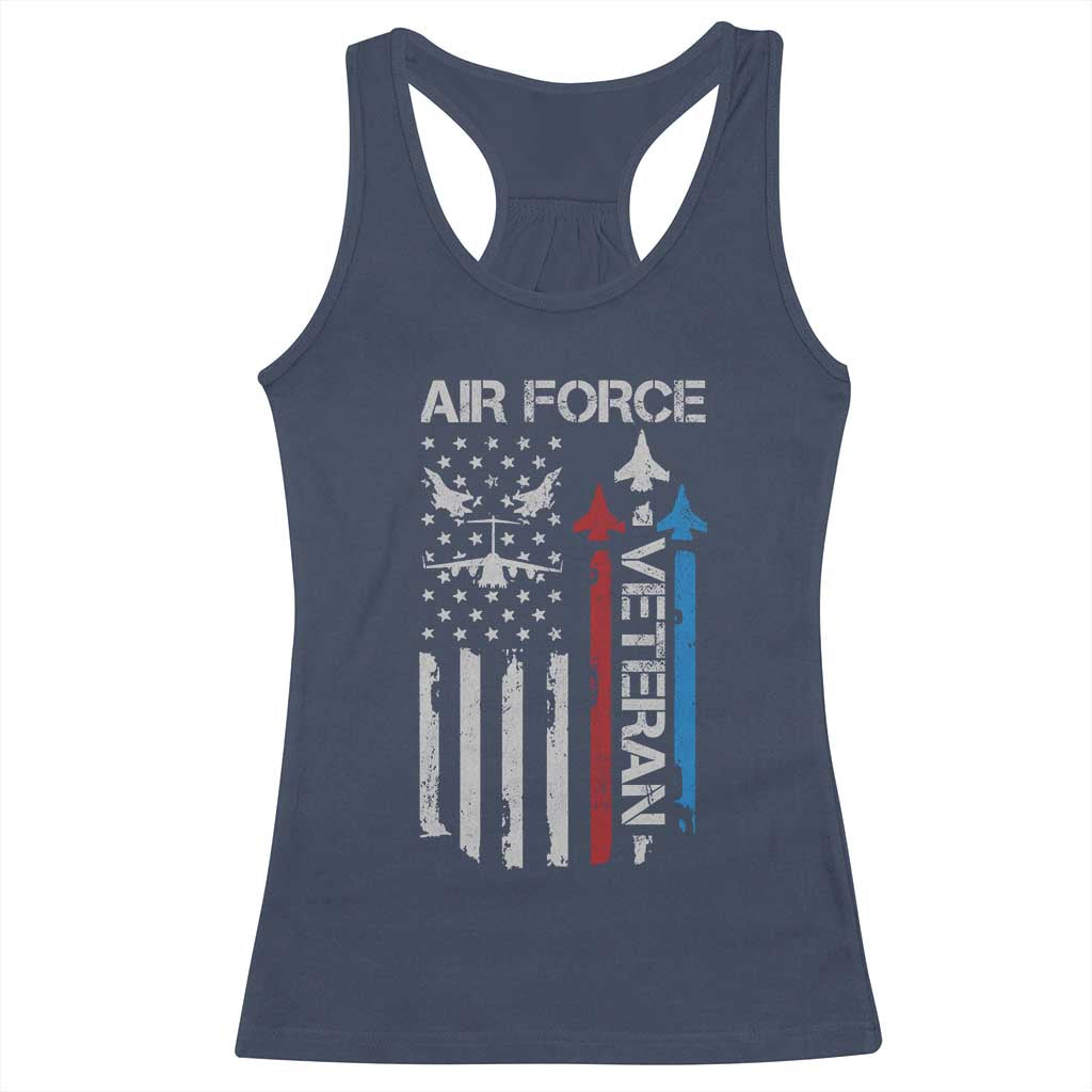 Air Force Veteran Racerback Tank Top Distressed American Flag Retired Dad Grandpa TS10 Navy Print Your Wear