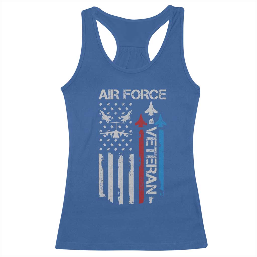 Air Force Veteran Racerback Tank Top Distressed American Flag Retired Dad Grandpa TS10 Royal Blue Print Your Wear