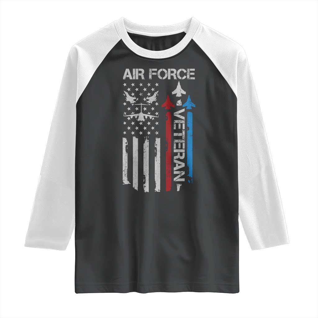 Air Force Veteran Raglan Shirt Distressed American Flag Retired Dad Grandpa TS10 Black White Print Your Wear