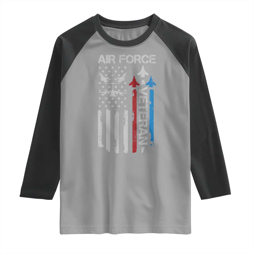 Air Force Veteran Raglan Shirt Distressed American Flag Retired Dad Grandpa TS10 Sport Gray Black Print Your Wear