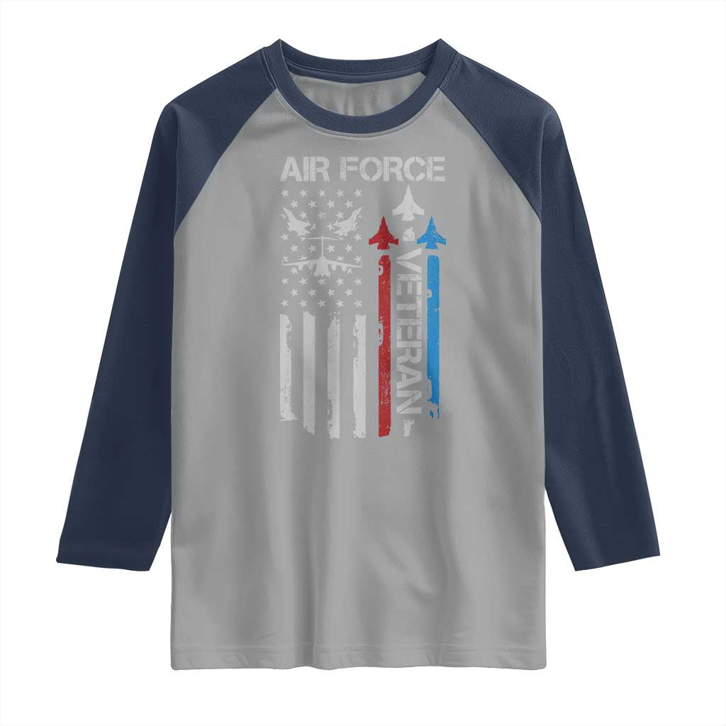 Air Force Veteran Raglan Shirt Distressed American Flag Retired Dad Grandpa TS10 Sport Gray Navy Print Your Wear