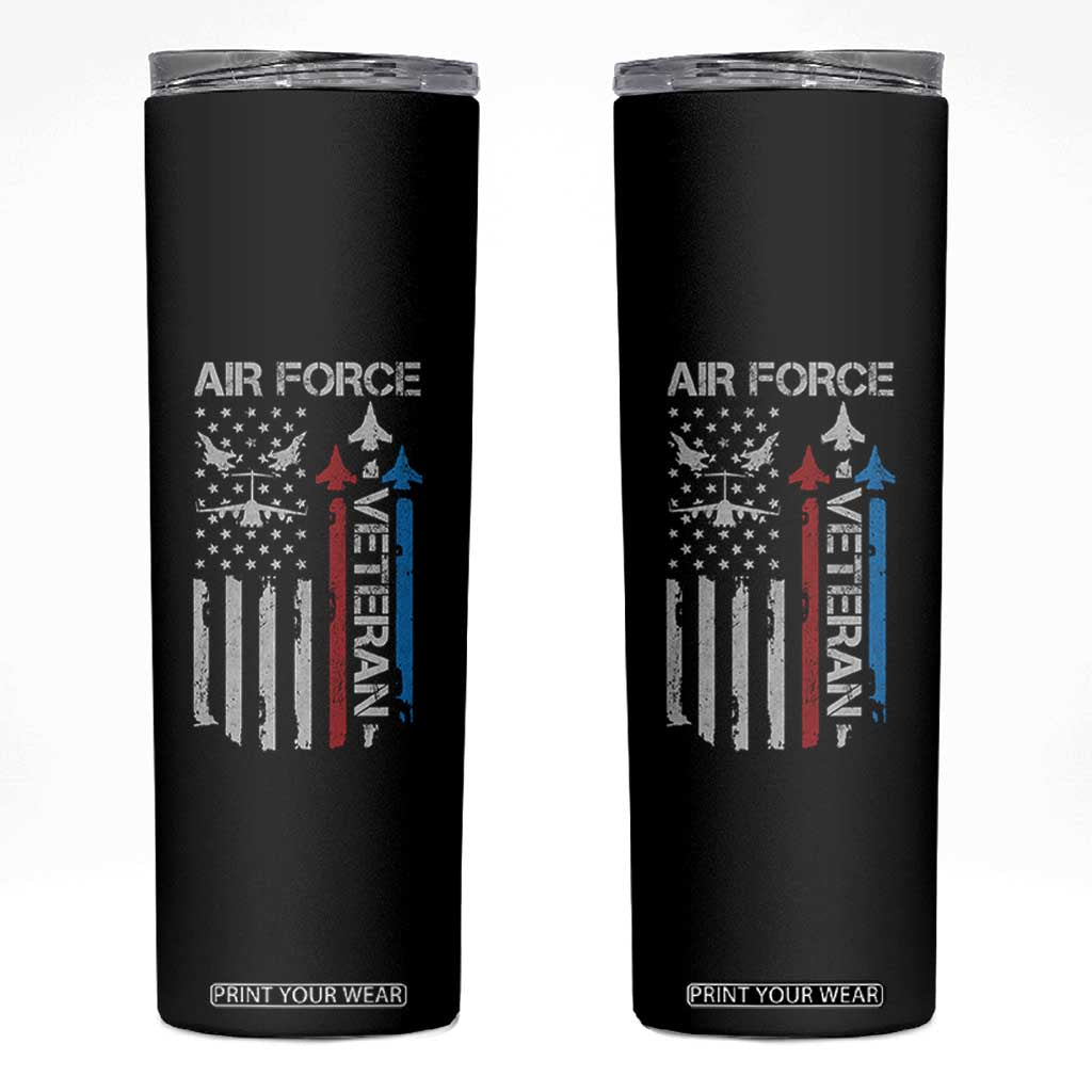 Air Force Veteran Skinny Tumbler Distressed American Flag Retired Dad Grandpa TS10 Black Print Your Wear