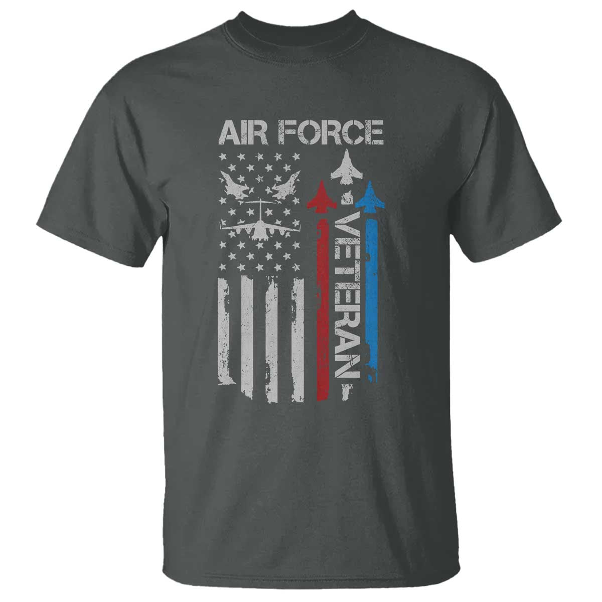 Air Force Veteran T Shirt Distressed American Flag Retired Dad Grandpa TS10 Dark Heather Print Your Wear