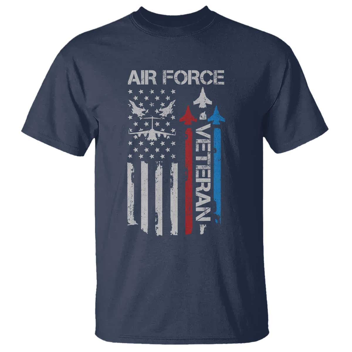 Air Force Veteran T Shirt Distressed American Flag Retired Dad Grandpa TS10 Navy Print Your Wear