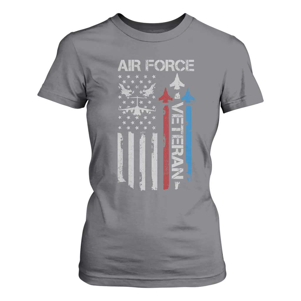 Air Force Veteran T Shirt For Women Distressed American Flag Retired Dad Grandpa TS10 Charcoal Print Your Wear