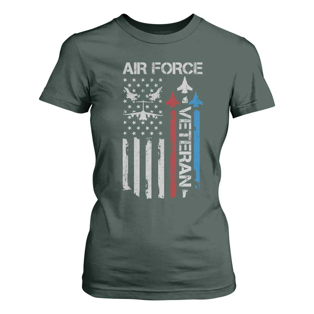 Air Force Veteran T Shirt For Women Distressed American Flag Retired Dad Grandpa TS10 Dark Forest Green Print Your Wear