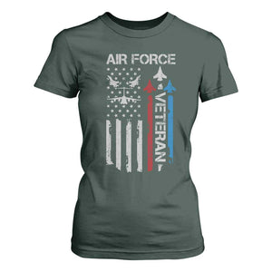 Air Force Veteran T Shirt For Women Distressed American Flag Retired Dad Grandpa TS10 Dark Forest Green Print Your Wear