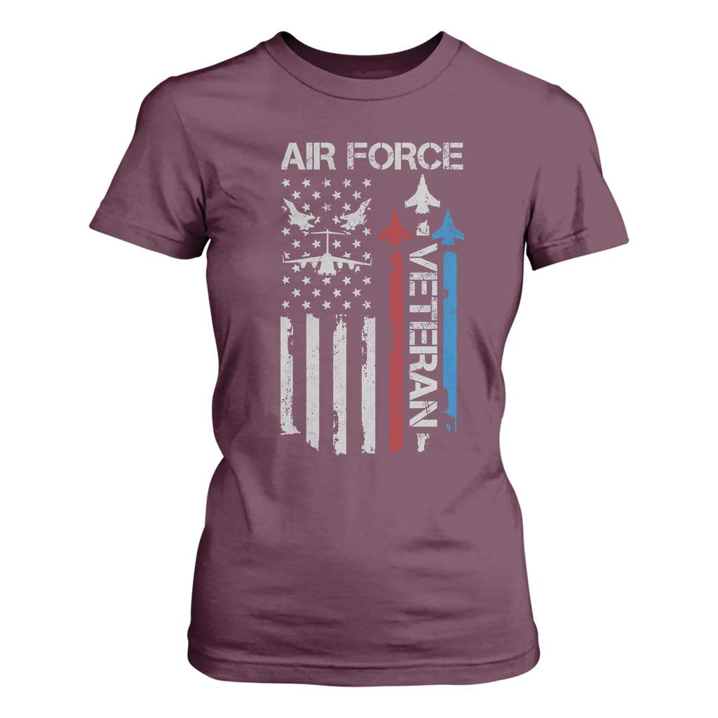 Air Force Veteran T Shirt For Women Distressed American Flag Retired Dad Grandpa TS10 Maroon Print Your Wear