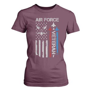 Air Force Veteran T Shirt For Women Distressed American Flag Retired Dad Grandpa TS10 Maroon Print Your Wear