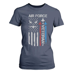 Air Force Veteran T Shirt For Women Distressed American Flag Retired Dad Grandpa TS10 Navy Print Your Wear