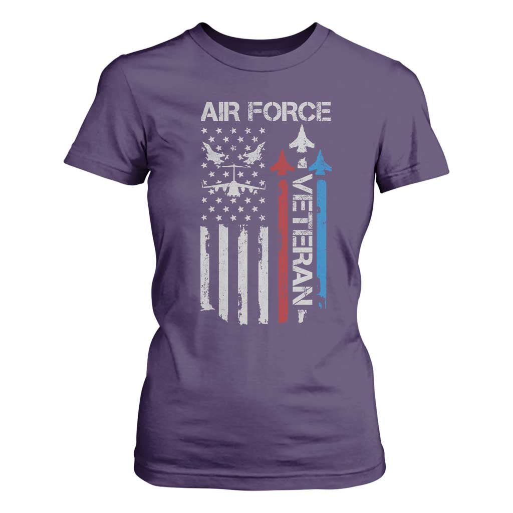 Air Force Veteran T Shirt For Women Distressed American Flag Retired Dad Grandpa TS10 Purple Print Your Wear