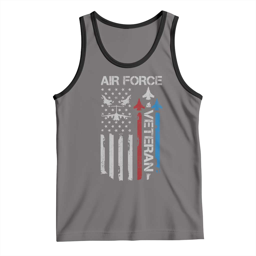 Air Force Veteran Tank Top Distressed American Flag Retired Dad Grandpa TS10 Deep Heather Black Print Your Wear