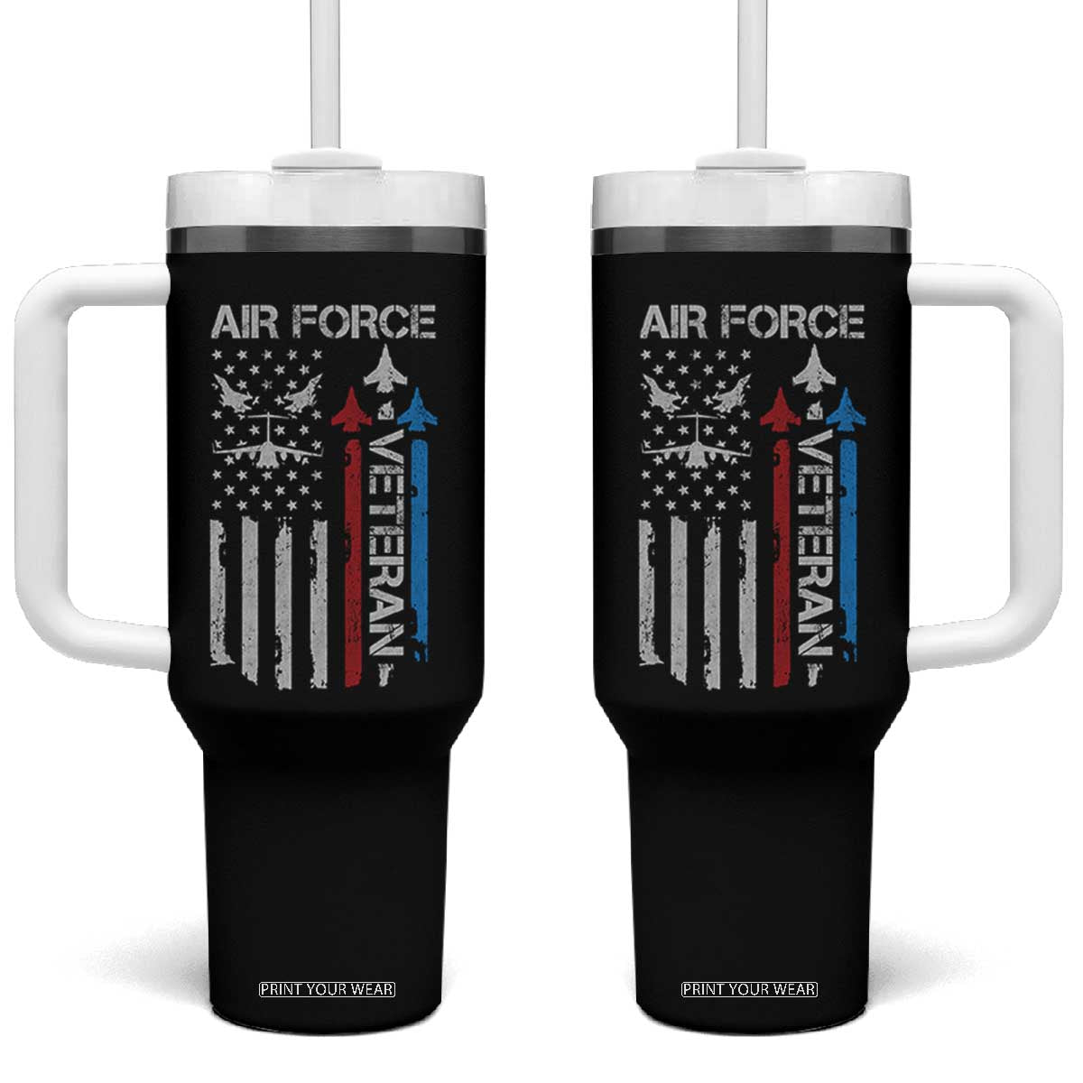 Air Force Veteran Tumbler With Handle Distressed American Flag Retired Dad Grandpa TS10 One Size: 40 oz Black Print Your Wear