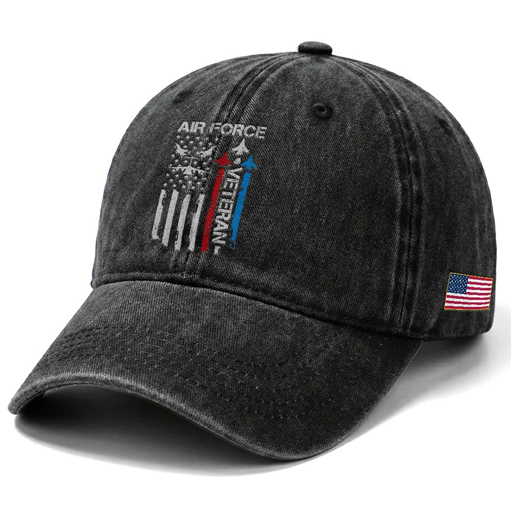 Air Force Veteran Washed Cotton Baseball Cap Distressed American Flag Retired Dad Grandpa TS10 Print Your Wear