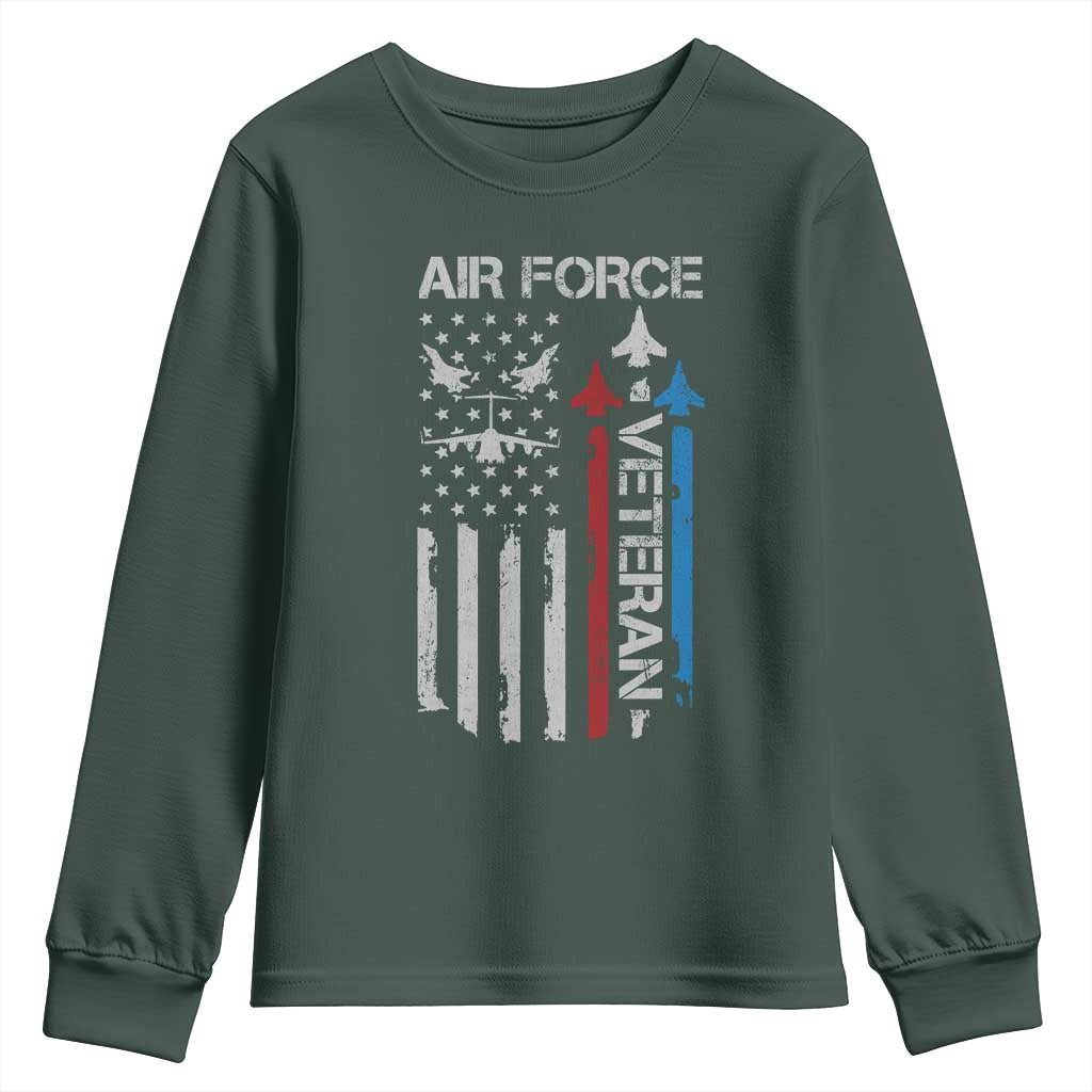 Air Force Veteran Youth Sweatshirt Distressed American Flag Retired Dad Grandpa TS10 Dark Forest Green Print Your Wear