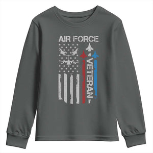 Air Force Veteran Youth Sweatshirt Distressed American Flag Retired Dad Grandpa TS10 Dark Heather Print Your Wear