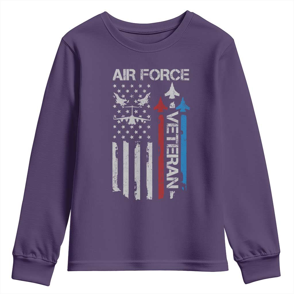 Air Force Veteran Youth Sweatshirt Distressed American Flag Retired Dad Grandpa TS10 Purple Print Your Wear