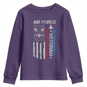 Air Force Veteran Youth Sweatshirt Distressed American Flag Retired Dad Grandpa TS10 Purple Print Your Wear