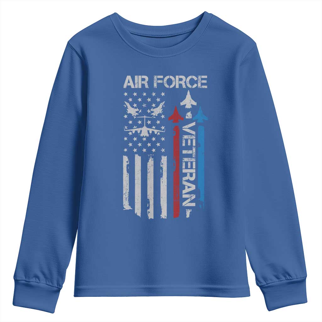Air Force Veteran Youth Sweatshirt Distressed American Flag Retired Dad Grandpa TS10 Royal Blue Print Your Wear