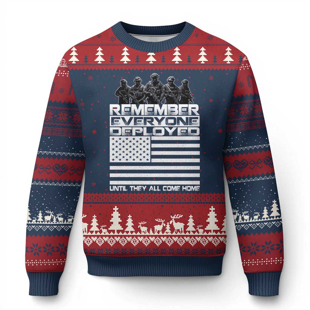 R.E.D Friday Ugly Christmas Sweater Remember Everyone Deployed Military US Flag - Print Your Wear