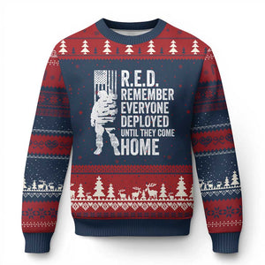 R.E.D Friday Ugly Christmas Sweater Remember Everyone Deployed American Flag Military Supportive - Print Your Wear