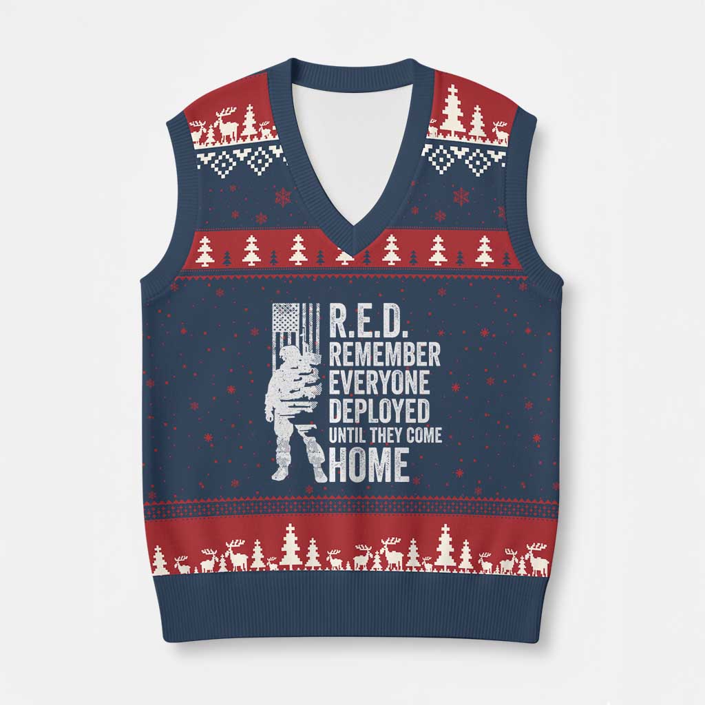 R.E.D Friday V-Neck Knit Sweater Vest Remember Everyone Deployed American Flag Military Supportive - Print Your Wear