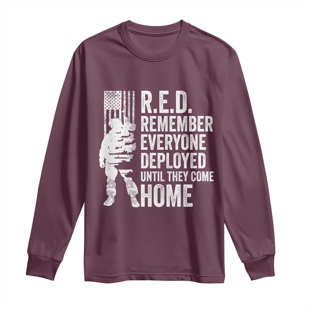 R.E.D Friday Long Sleeve Shirt Remember Everyone Deployed American Flag Military Supportive TS10 Maroon Print Your Wear