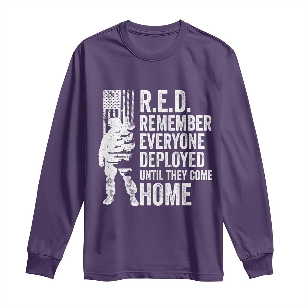 R.E.D Friday Long Sleeve Shirt Remember Everyone Deployed American Flag Military Supportive TS10 Purple Print Your Wear