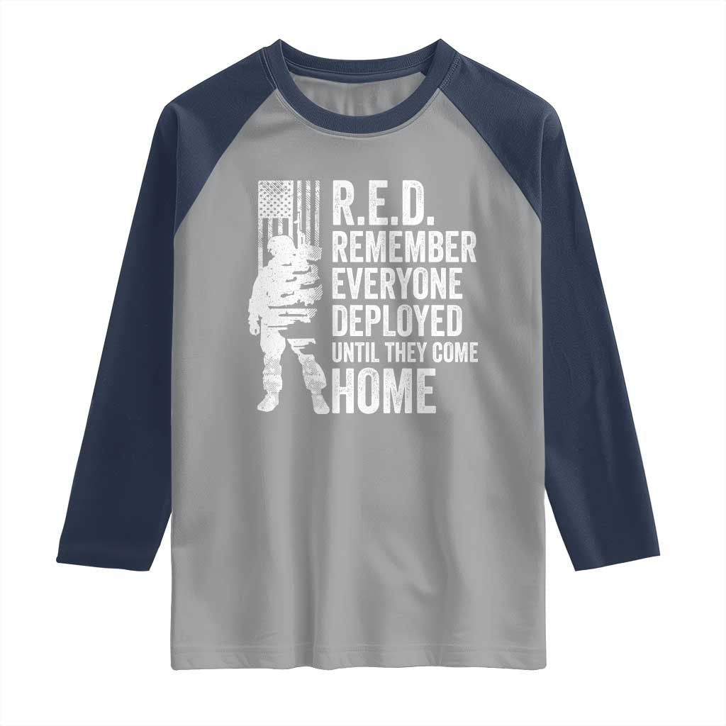 R.E.D Friday Raglan Shirt Remember Everyone Deployed American Flag Military Supportive TS10 Sport Gray Navy Print Your Wear