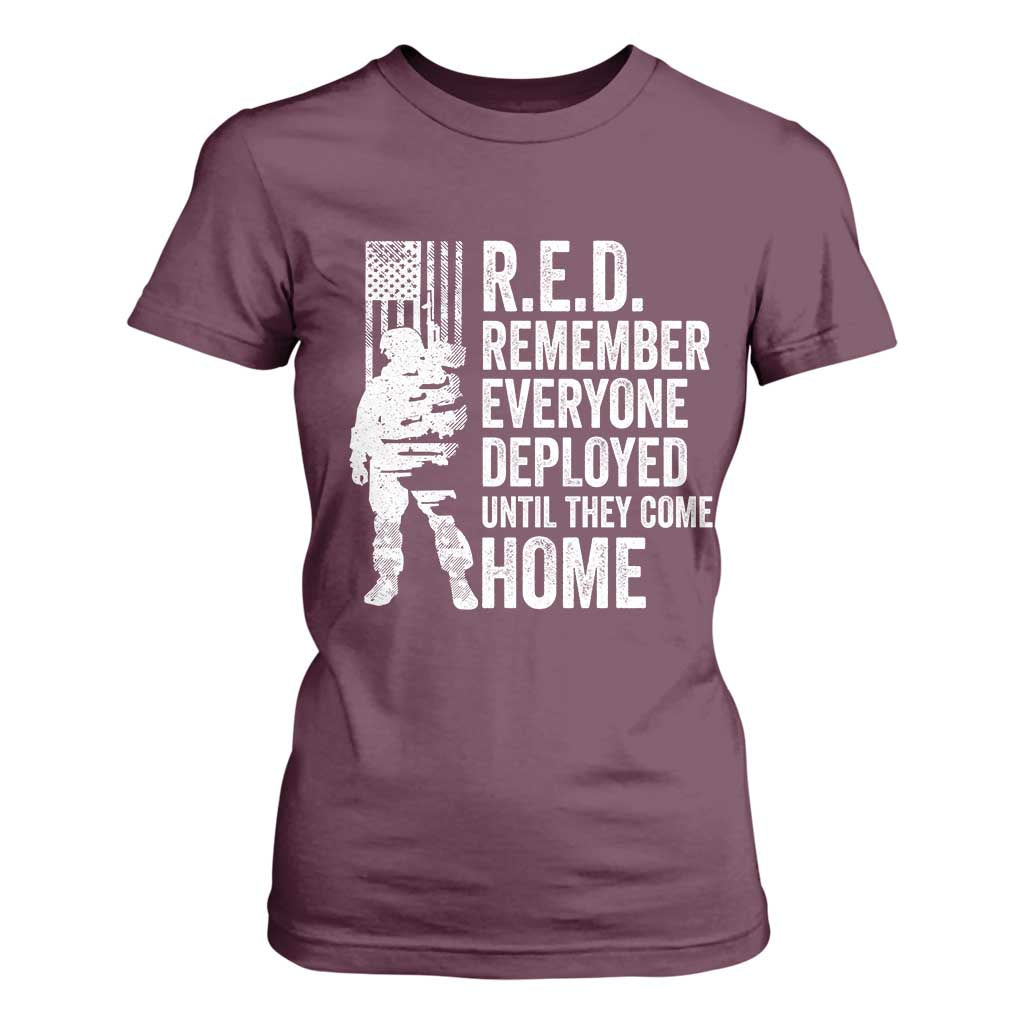 R.E.D Friday T Shirt For Women Remember Everyone Deployed American Flag Military Supportive TS10 Maroon Print Your Wear