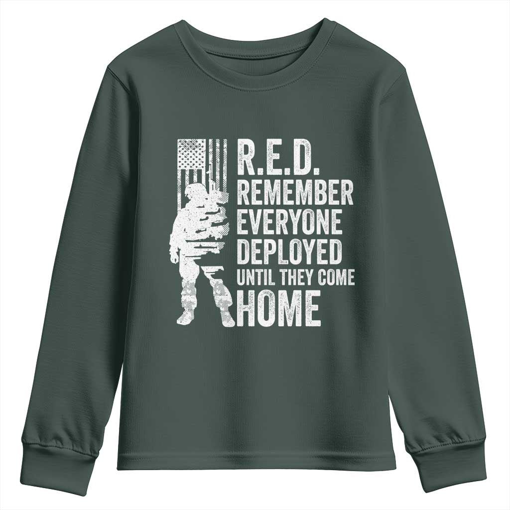 R.E.D Friday Youth Sweatshirt Remember Everyone Deployed American Flag Military Supportive TS10 Dark Forest Green Print Your Wear