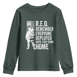 R.E.D Friday Youth Sweatshirt Remember Everyone Deployed American Flag Military Supportive TS10 Dark Forest Green Print Your Wear