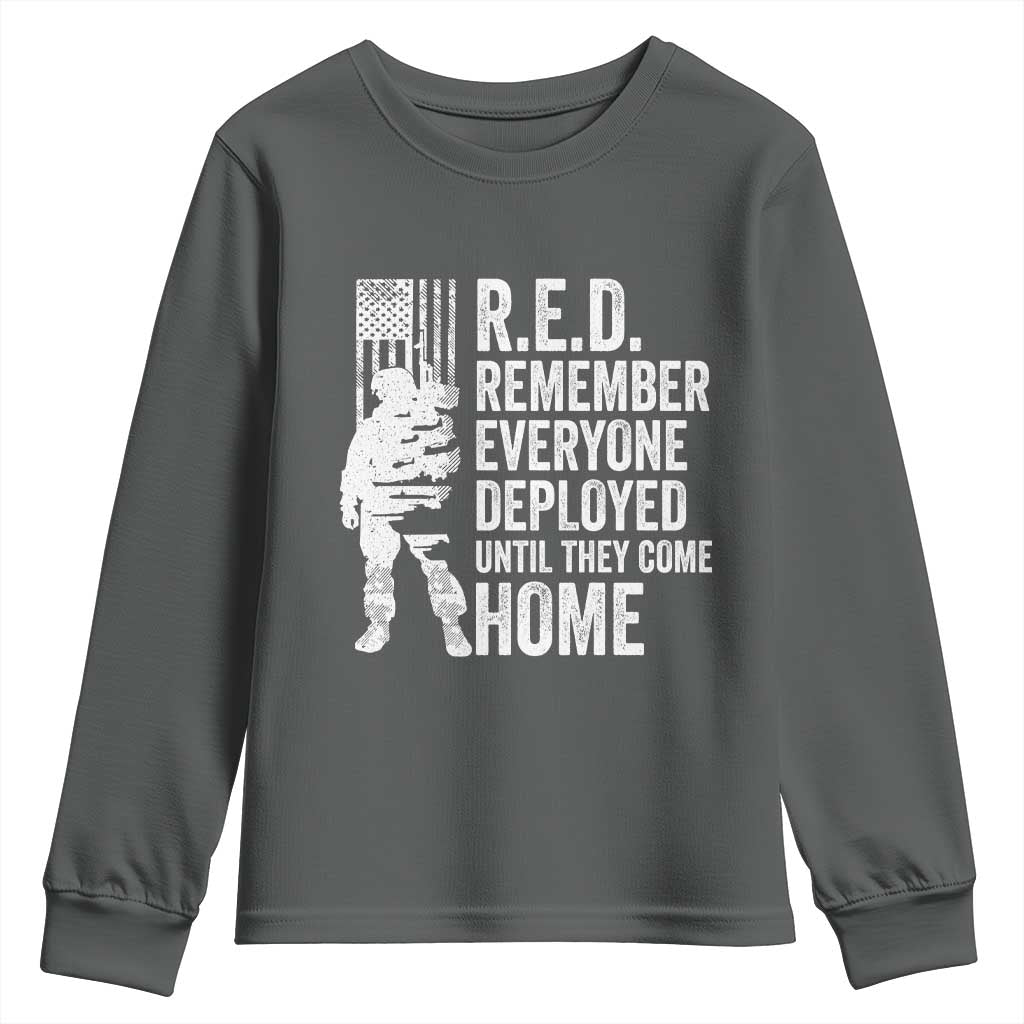 R.E.D Friday Youth Sweatshirt Remember Everyone Deployed American Flag Military Supportive TS10 Dark Heather Print Your Wear