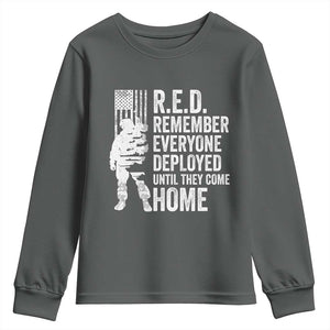 R.E.D Friday Youth Sweatshirt Remember Everyone Deployed American Flag Military Supportive TS10 Dark Heather Print Your Wear