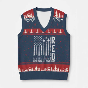 RED Friday Remember Everyone Deployed V-Neck Knit Sweater Vest Military American Flag - Print Your Wear